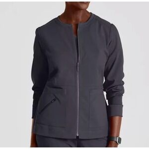 Grey's Anatomy by Barco Steel Gray Large L Spandex Stretch Scrub Jacket Full Zip